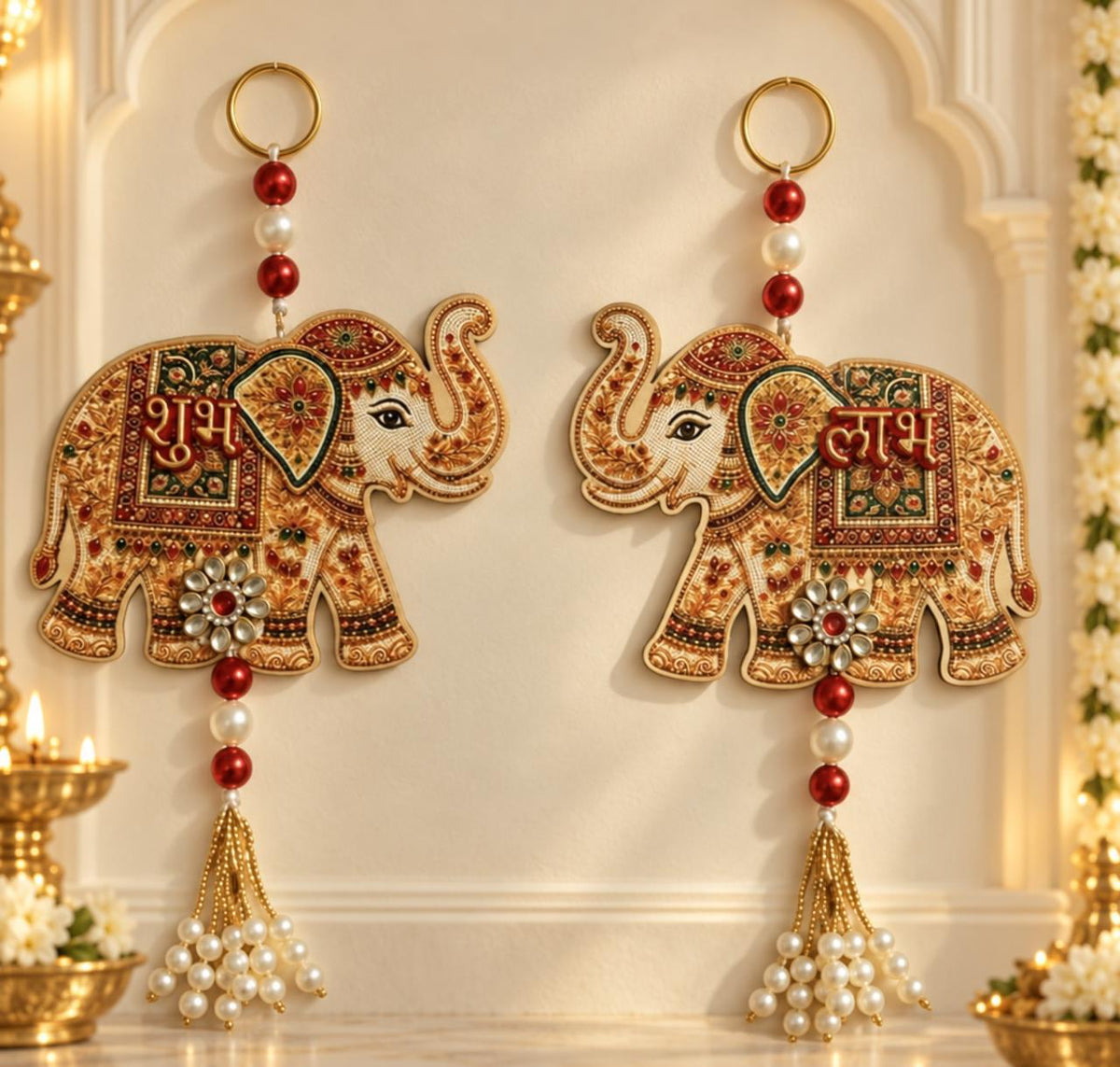 Elephant Shubh Labh decorative wall hanging