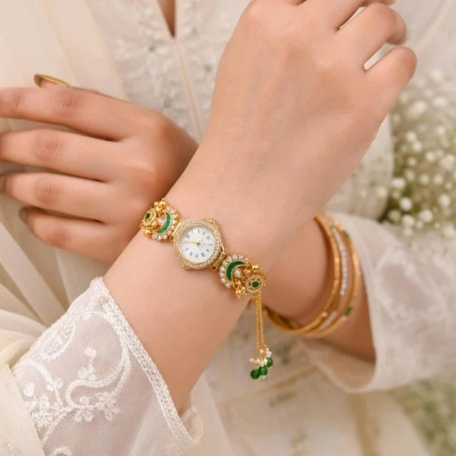 Gold-plated tassel bracelet watch for women