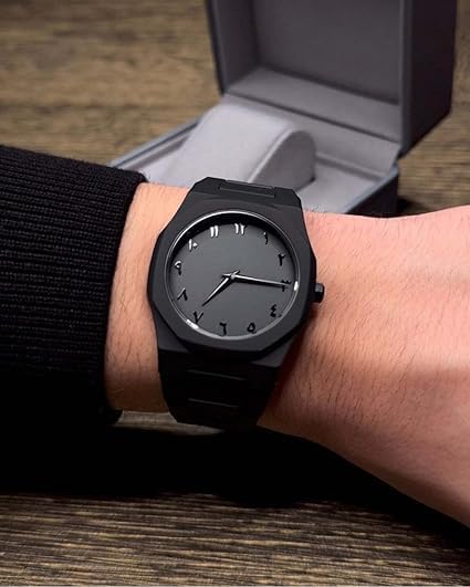 Matte Black Analog Wristwatch with Eastern Arabic Dial - product photo 4