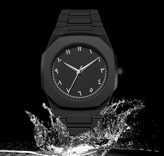 Matte Black Analog Wristwatch with Eastern Arabic Dial - product photo 5